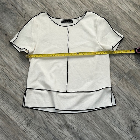 Zara Basic White Blouse w/Black Outline Sz L - Picture 8 of 9